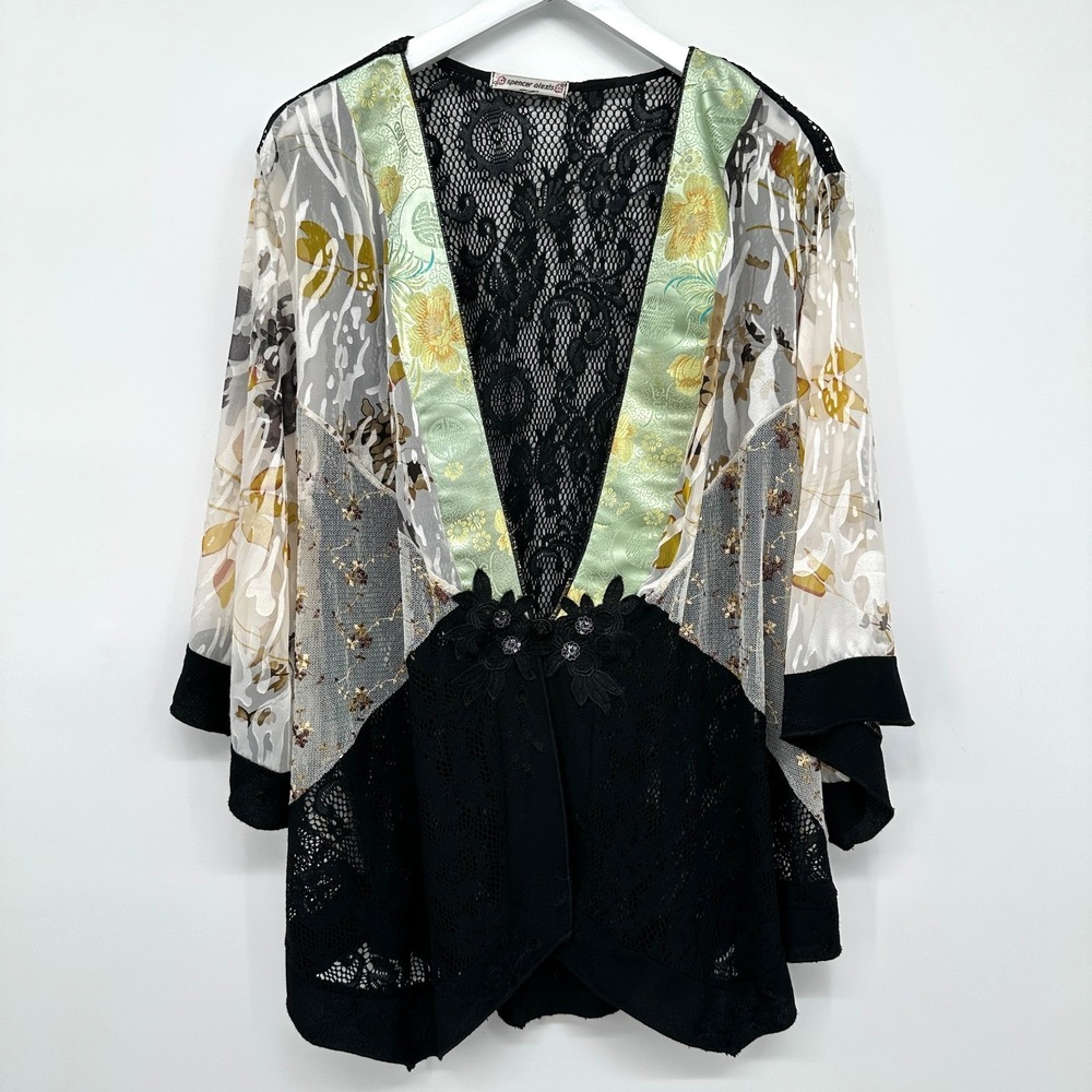 Vintage Spencer Alexis Kimono Jacket Top Size XL 1X Sheer Romantic Ethereal USA